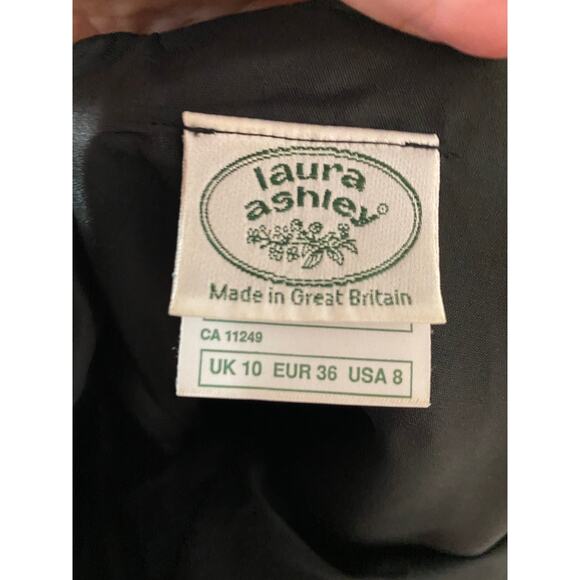 1980s black velvet embroidered Laura Ashley dress pleated puff shoulders 80s sm - Picture 2 of 10